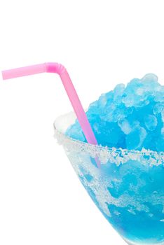 Frozen crushed ice blue cocktail with a straw 