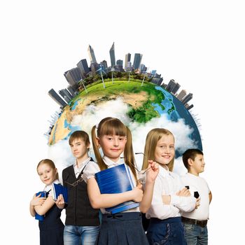 Image of kids of school age. Choosing profession. Elements of this image are furnished by NASA