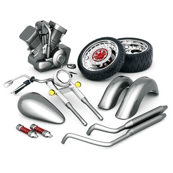 motorcycle parts on an isolated white background