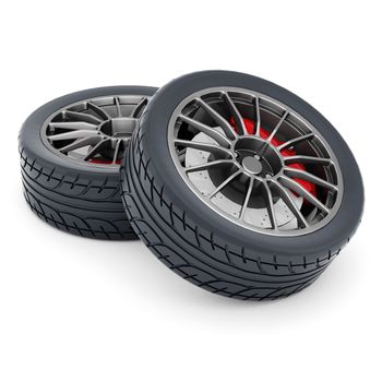 Black sports wheel on a white background
