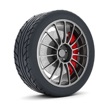 Black sports wheel on a white background