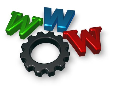 www in colorful letters and cogwheel on white background - 3d illustration