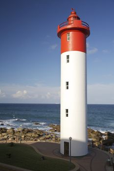 Umhlanga Lighthouse With Durban Cityscape as Background South Africa