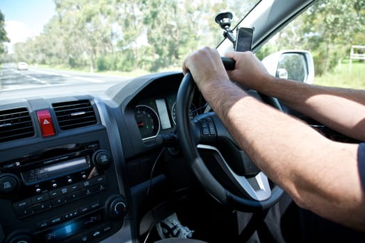 Driving a car, inside the car