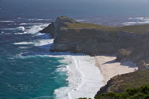 Dramatic Coastline viewed from Cape Point Towards the Cape of Good Hope, Western Cape Province, South Africa