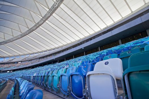 Inside stadiums in Durban, South Africa.  Seating area and covered by the sails roofing