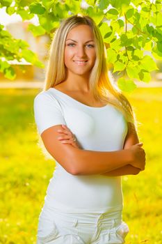 a beautiful girl under the tree