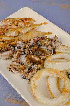 Traditional  Spanish tapa, assortment of fried fish