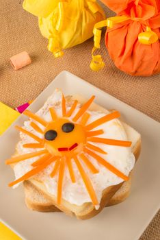 Attractively decorated egg on sandwich bread, kid meal