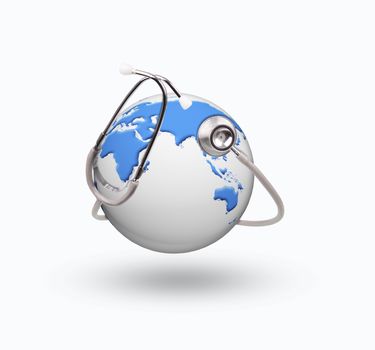 world globe and stethoscope use for healthy care topic