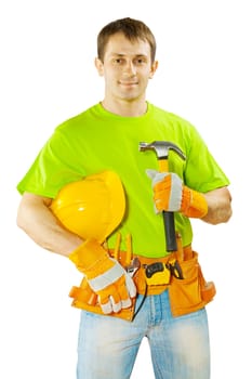 worker with tools isolated on white background