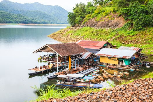 Floating house in sangklaburi, kanchanaburi province, thailand