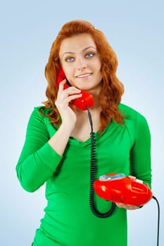a young female with red telephone