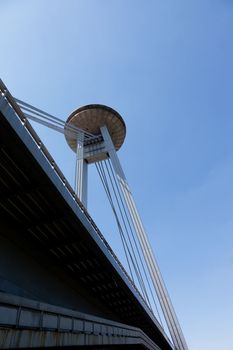 new bridge in Bratislava with an observation deck and restaurant