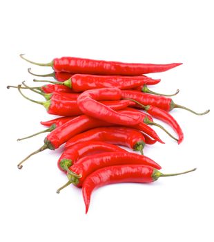 Stack of Ripe Red Chili Peppers In a Row isolated on white background