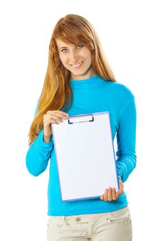 beautyful girl holding clipboard