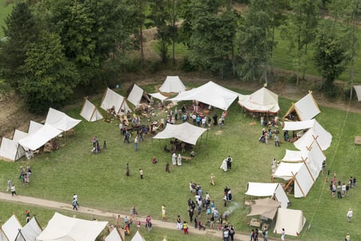 people visiting the tents and play medieval games in Bouillon belgium