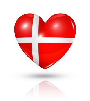 Love Denmark symbol. 3D heart flag icon isolated on white with clipping path