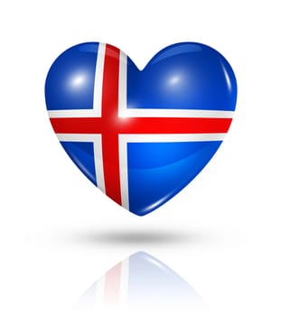 Love Iceland symbol. 3D heart flag icon isolated on white with clipping path