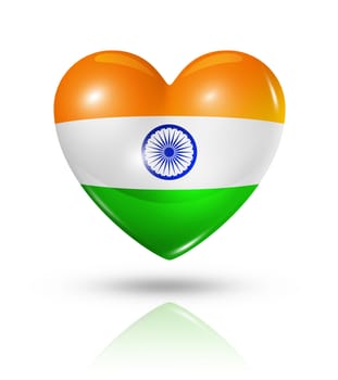 Love India symbol. 3D heart flag icon isolated on white with clipping path