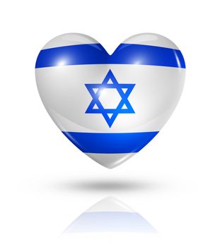 Love Israel symbol. 3D heart flag icon isolated on white with clipping path