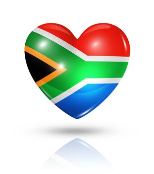 Love South Africa symbol. 3D heart flag icon isolated on white with clipping path