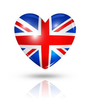 Love United Kingdom symbol. 3D heart flag icon isolated on white with clipping path