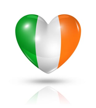 Love Ireland symbol. 3D heart flag icon isolated on white with clipping path