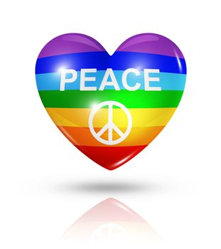 Love peace symbol. 3D rainbow heart flag icon isolated on white with clipping path