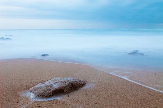 Long exposure at a beach in the north of Portugal. Copy space.