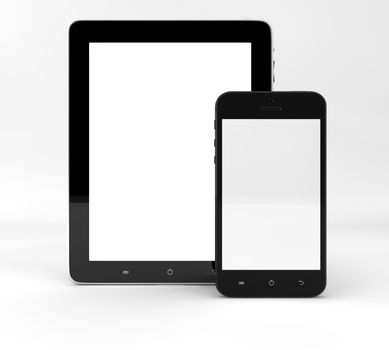 Realistic tablet pc computer like ipade and mobile phone with blank screen isolated on white background