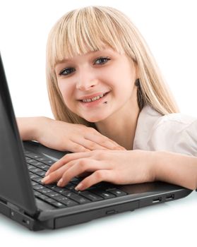 smiling young girl with laptop