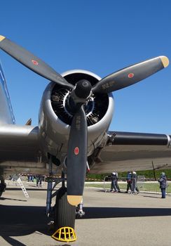 airplane douglas DC3 engine close up at an airshow in france