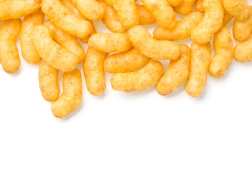 pile up of cheese curl snack. with clipping path