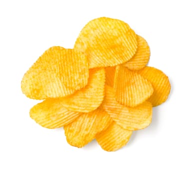 Delicious potato chips isolated on white. With clipping path