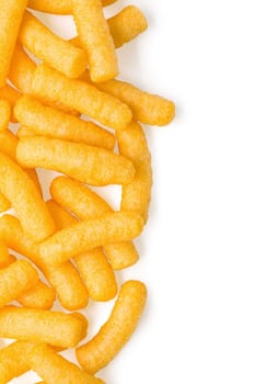 Cheese curls isolated on a white background. With clipping path