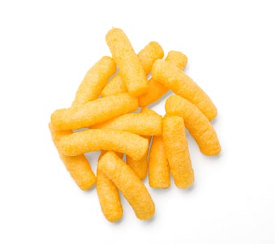 Cheese curls isolated on a white background. With clipping path