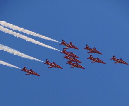 red arrows team at an airshow in france
