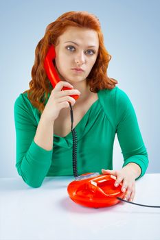 a girl with telephone