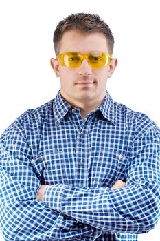 a men in safety glasses