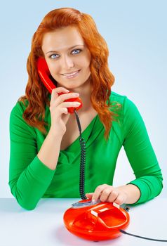 a redhead female fith telephone