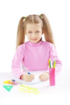 a schoolgirl at table