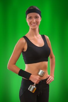 a sports girl on green background