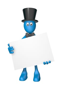 blue guy with blank sign - 3d illustration