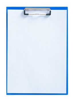 blue clipboard with sheet of paper