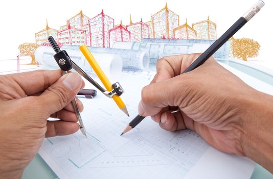 working of architect  use for architectural and construction theme