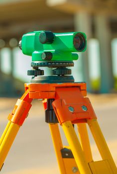 theodolite on construction place close up