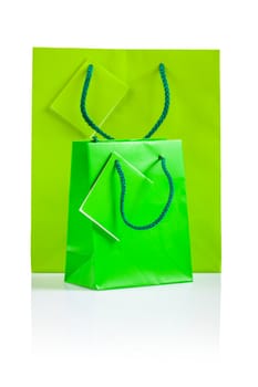 two green paper bags isolated