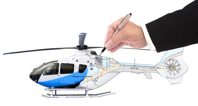  hand of business man writing on helicopter  use for high class transportation