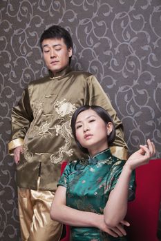 Portrait of Cool Couple in Chinese Traditional Clothing